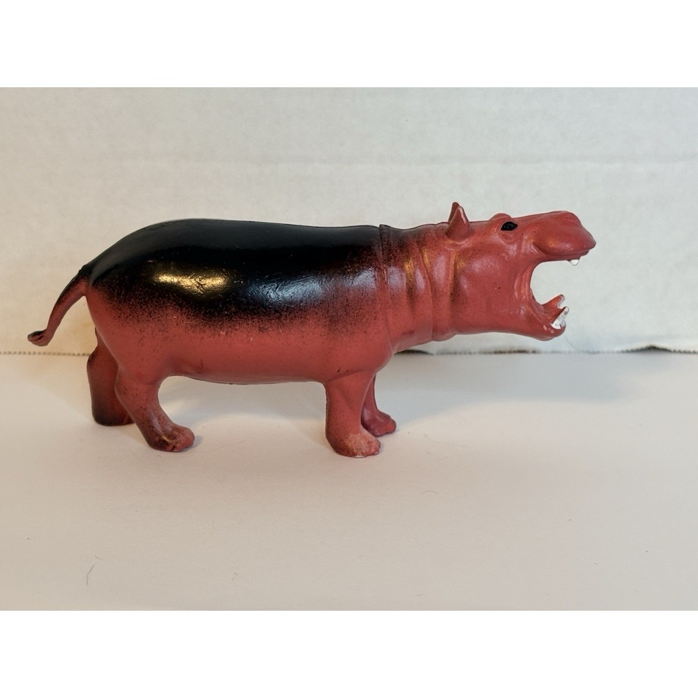 Vintage Heavy PVC Hippo Figurine Toy Roaring Open Mouth Safari Animal Diorama